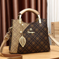 Women's Artisan Color-Block Tote - High-Capacity Convertible Shoulder Bag with Signature Print